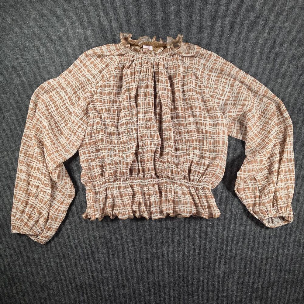 Pink-lily Women's White and Tan Blouse